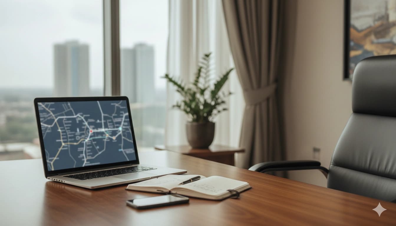 Executive reviewing multi-city business itinerary on a laptopCorporate Trip