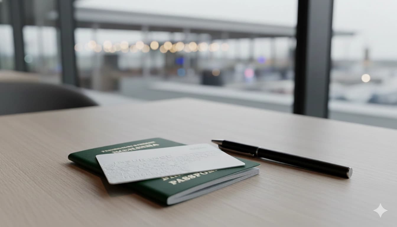 Travel insurance card and passport on a tableInsurance Card