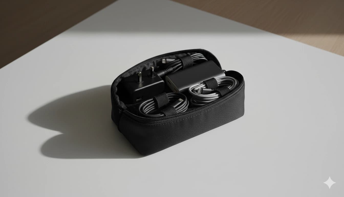 Compact tech kit with adapter, cables, and power bankTech Kit